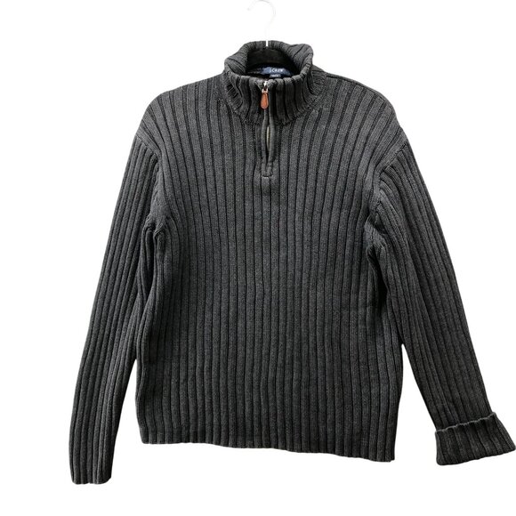 Vintage J. Crew 90s Sweater Mens M Dark Gray Ribbed Cotton Heavyweight 1/4 Zip - Picture 1 of 7